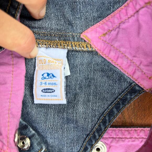 Baby Denim Overall Dress 3-6M Vintage Y2K Ruffle Hem Pink Lined Easter Outfit - Picture 4 of 14